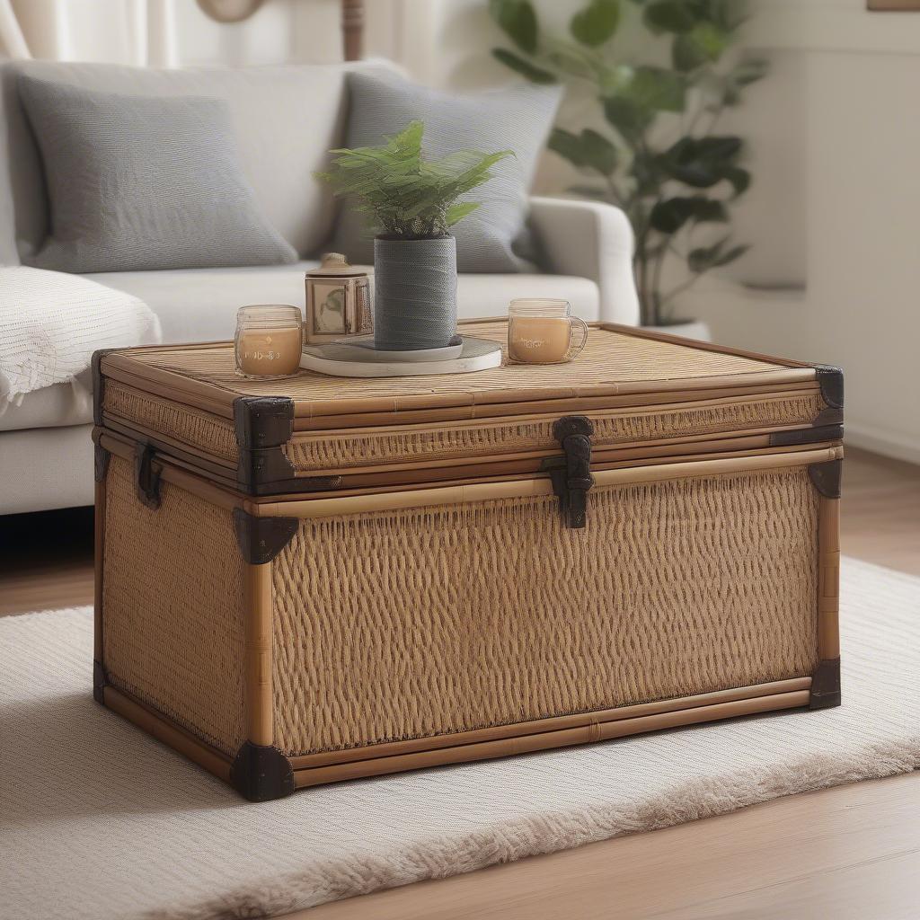 Rattan Wicker Trunk in a Living Room Setting