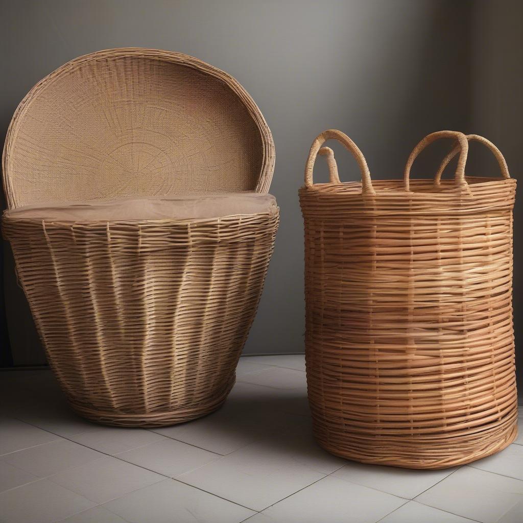 Comparing rattan and wicker baskets for wood storage