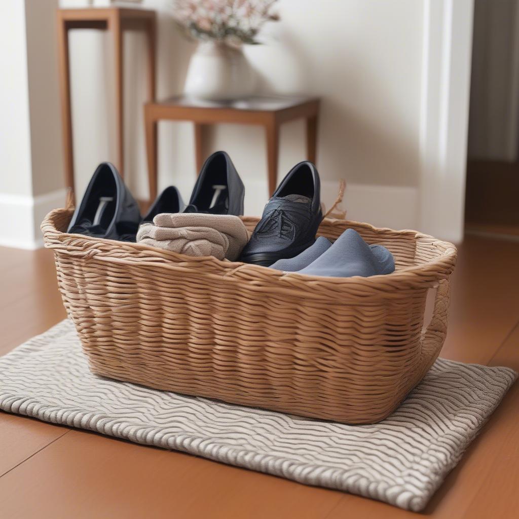 Realtor Shoe Cover Wicker Basket in Entryway