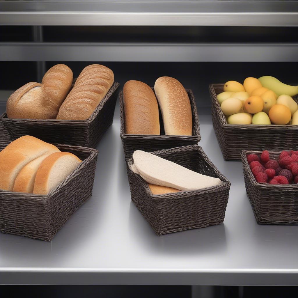 Rectangular Metal Wicker Baskets in Diverse Food Service Settings