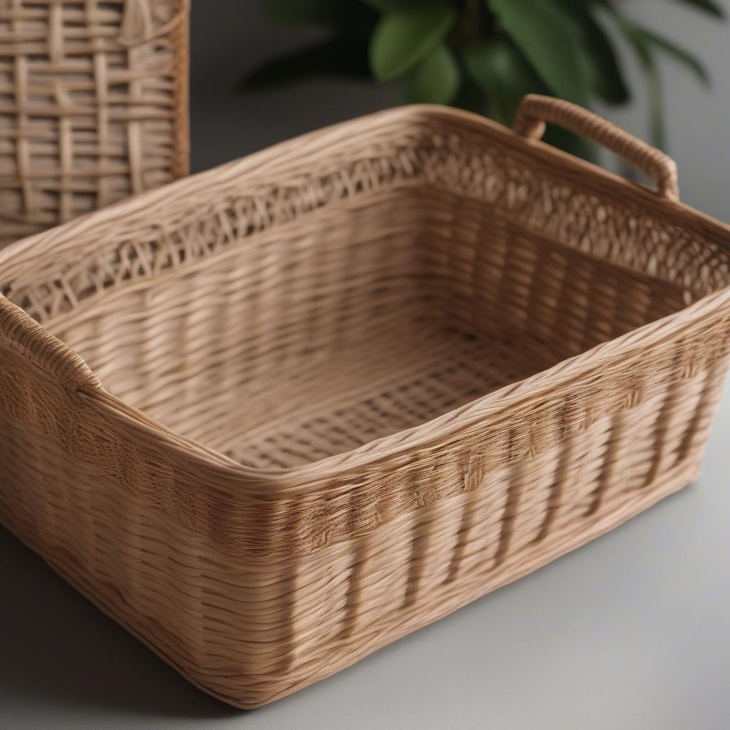 Close-up of a Rectangular Wicker Basket