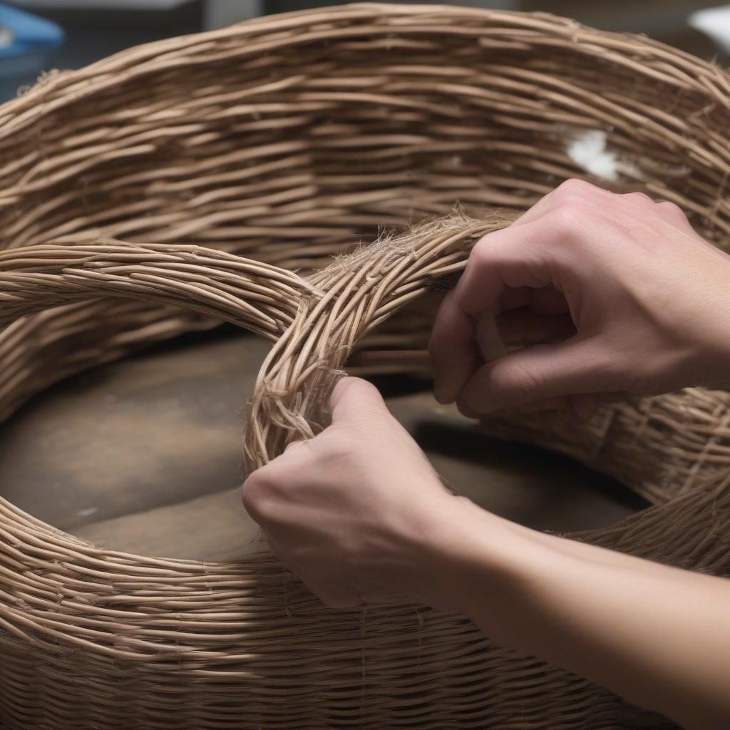 Assessing damage to a wicker plant holder bottom ring