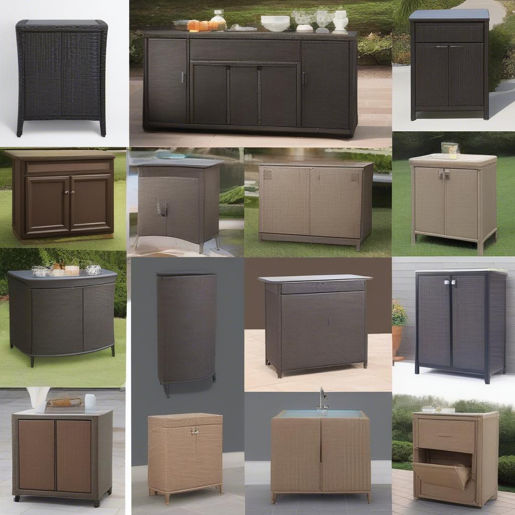 Different styles of resin wicker outdoor cabinets.