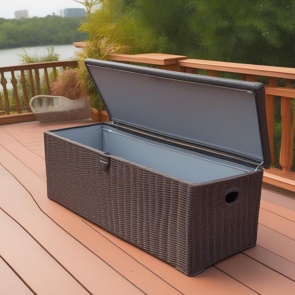 Resin wicker deck box with cushions