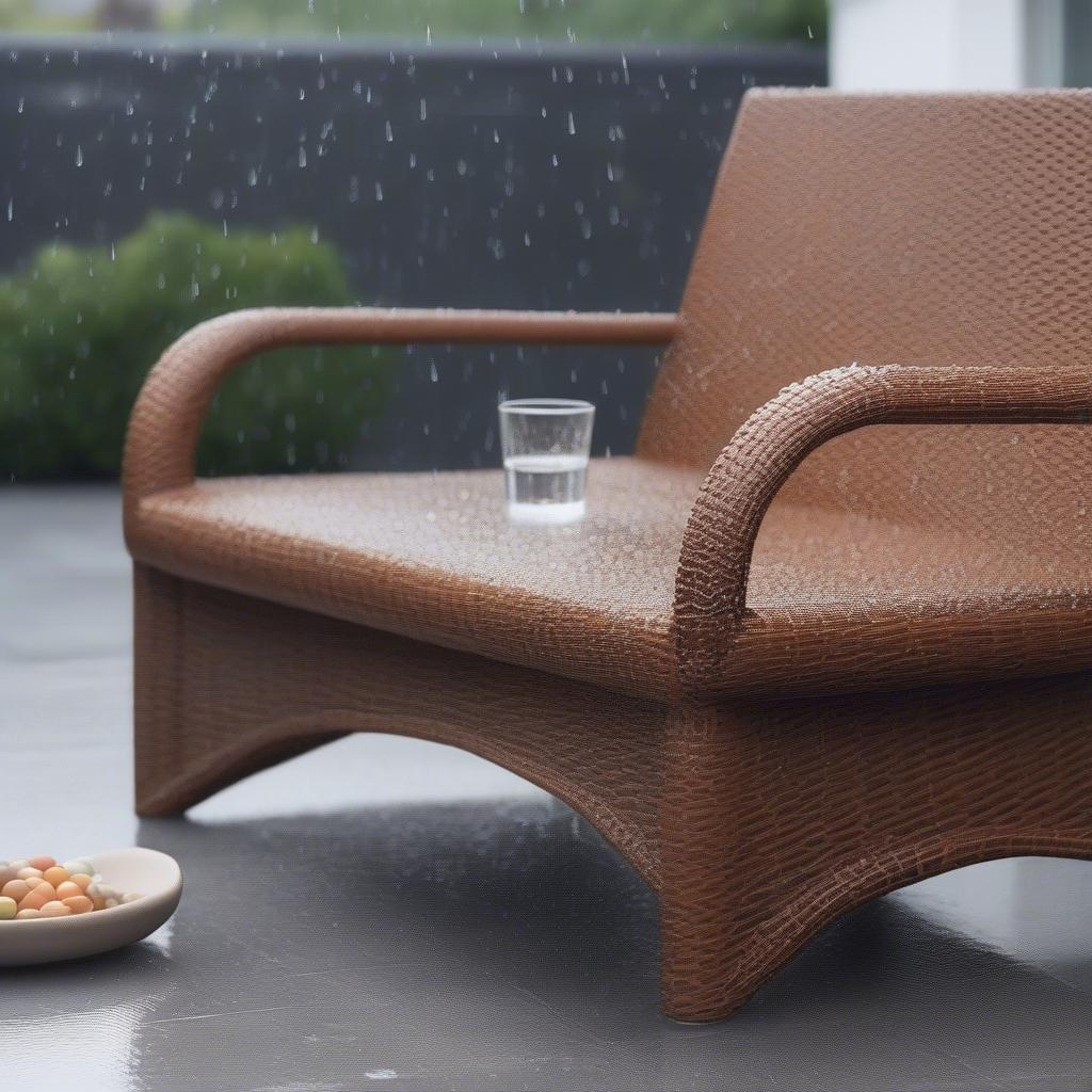 Resin wicker furniture in the rain.