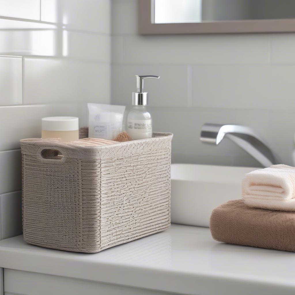 Resin Wicker Storage Tote in Bathroom