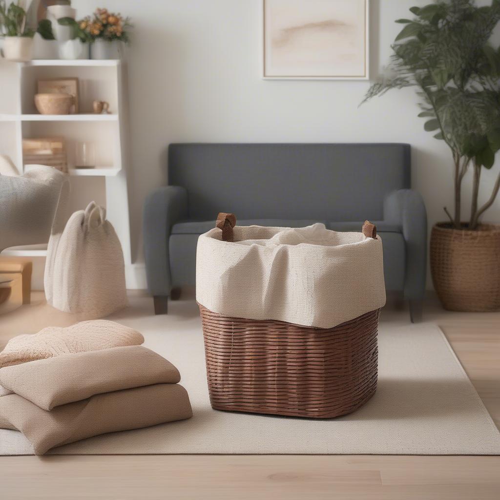 Resin Wicker Storage Tote in Living Room