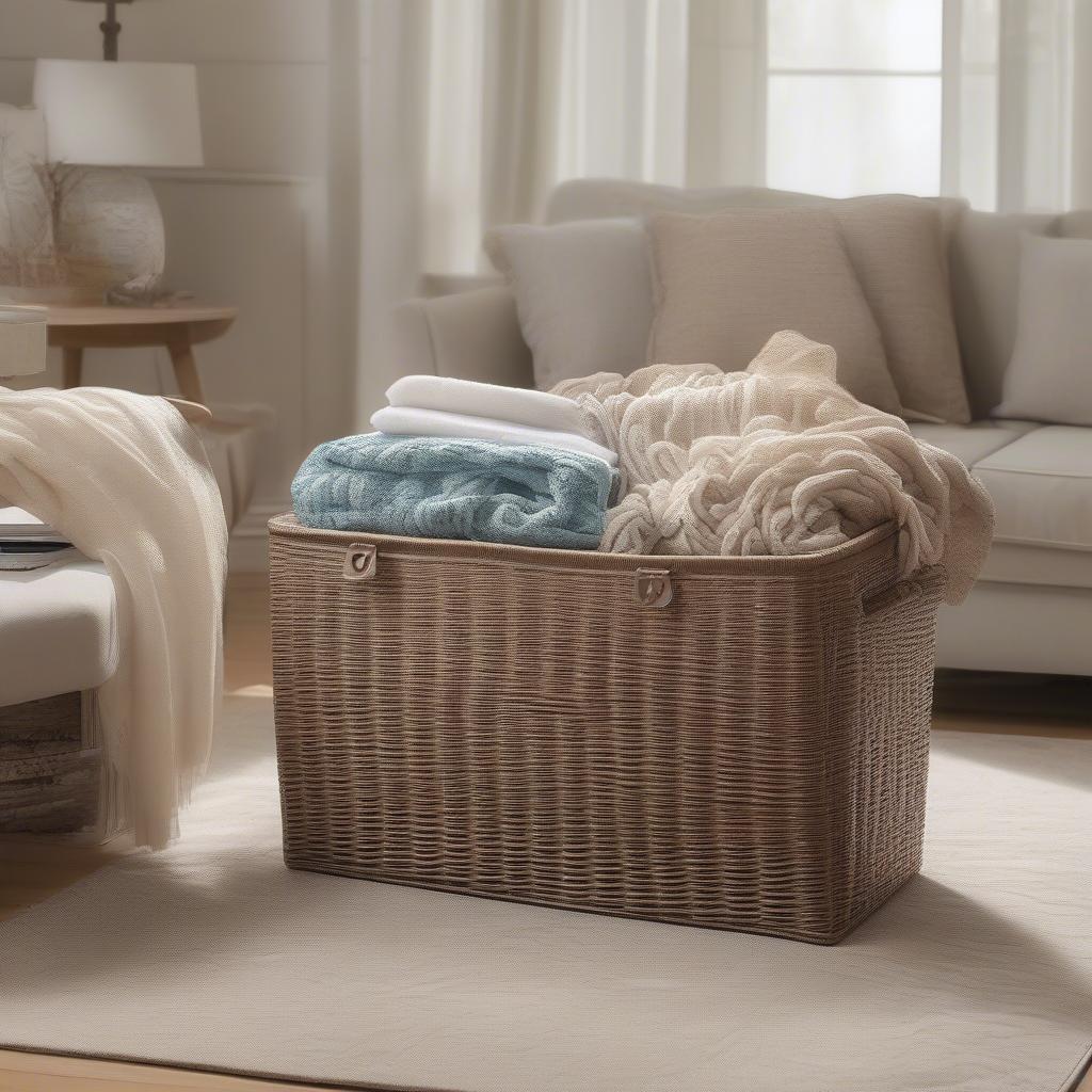 Medium Resin Wicker Storage Tote in Living Room