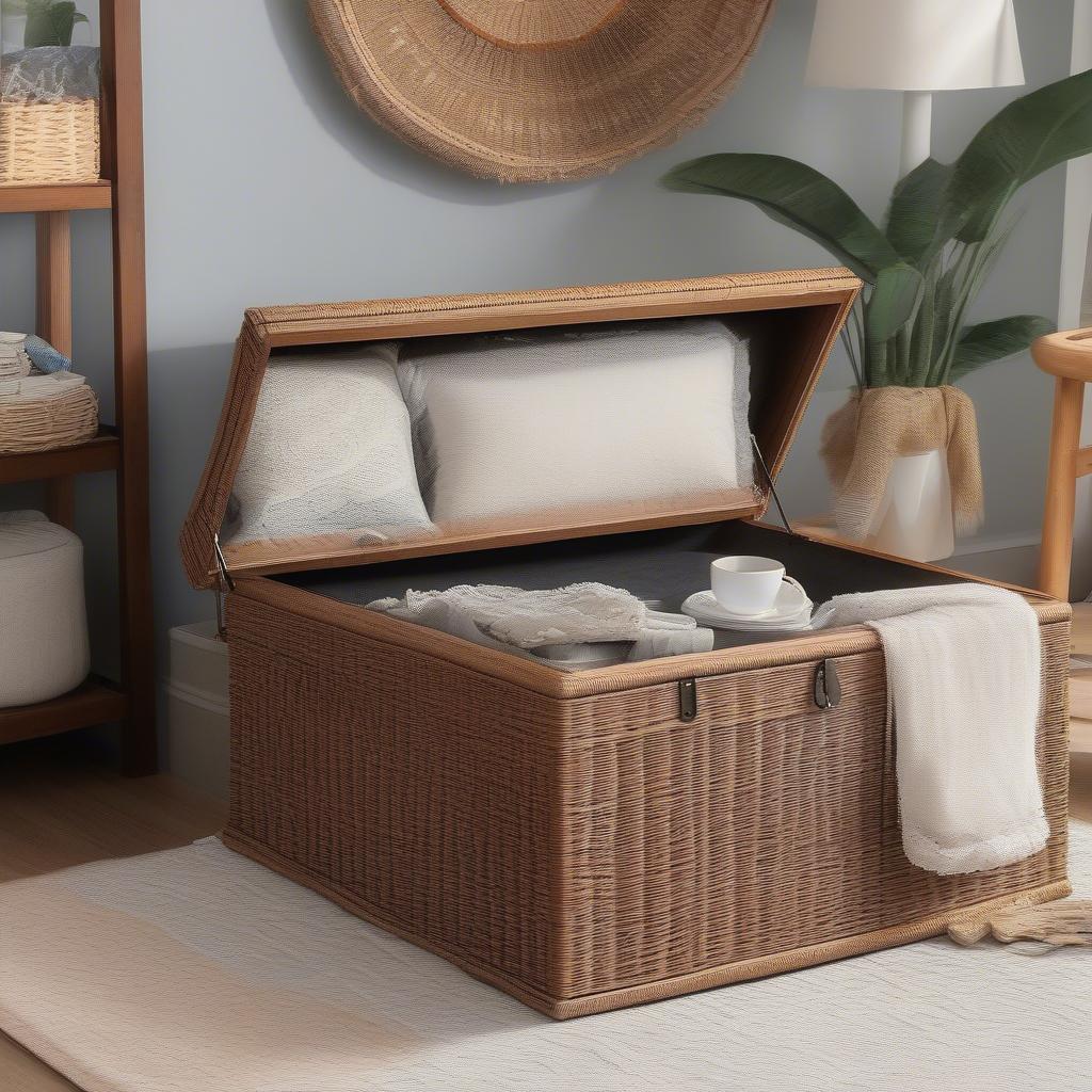 Resin Wicker Storage Trunk in Living Room, Bedroom, and Entryway