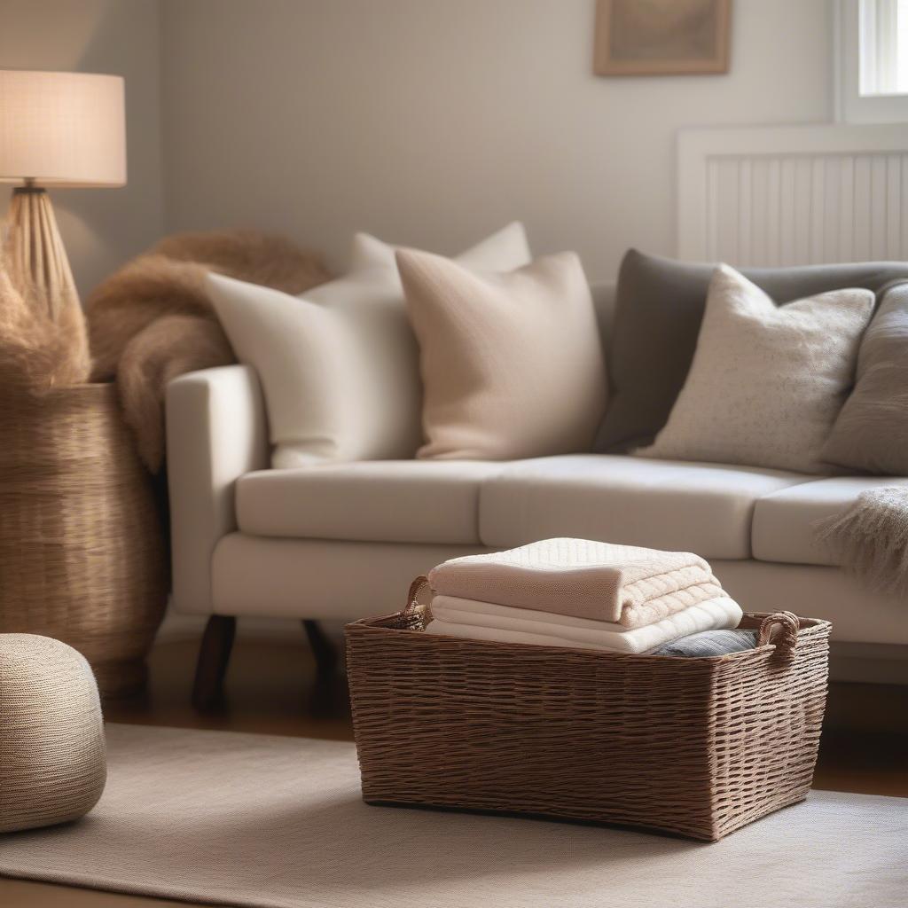 RGI Narrow Wicker Basket in a Living Room