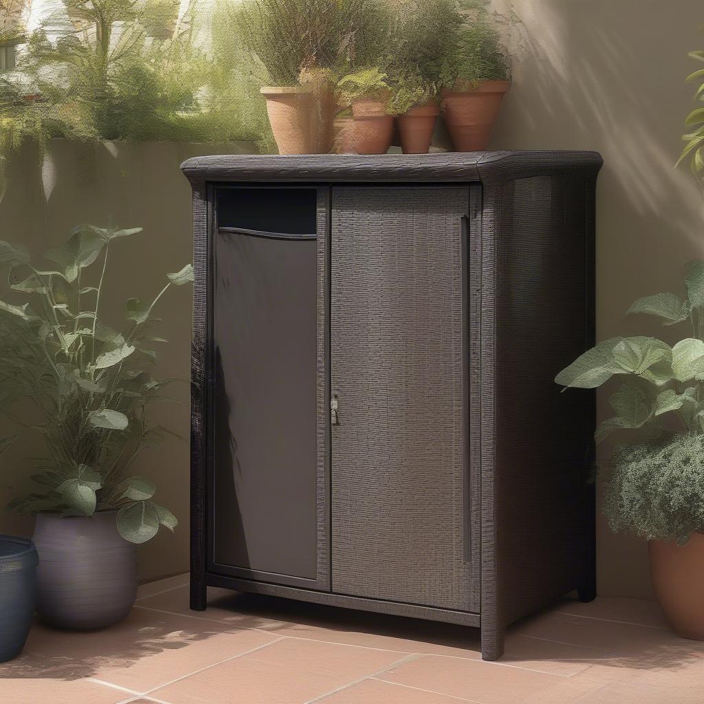 Rimax Resin Wicker Cabinet on an Outdoor Patio