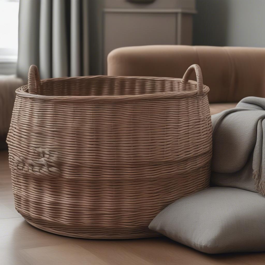 Round Wicker Basket in Living Room Setting