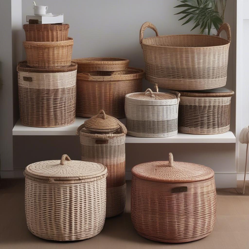 Various Round Wicker Storage Baskets