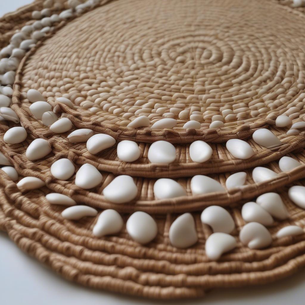 Round Wicker Placemat Cowrie Shell Detail