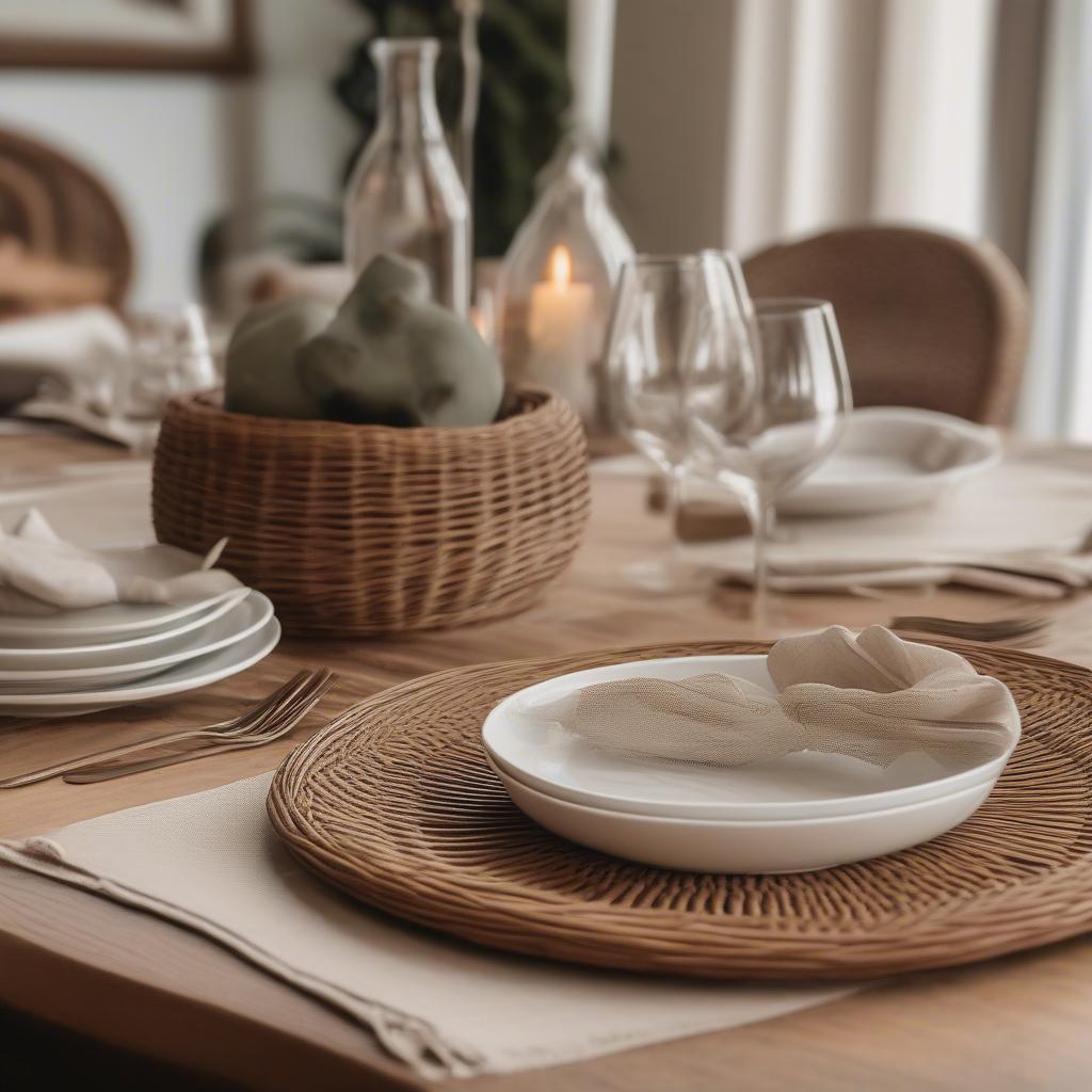 Round Wicker Placemats on a Dining Table