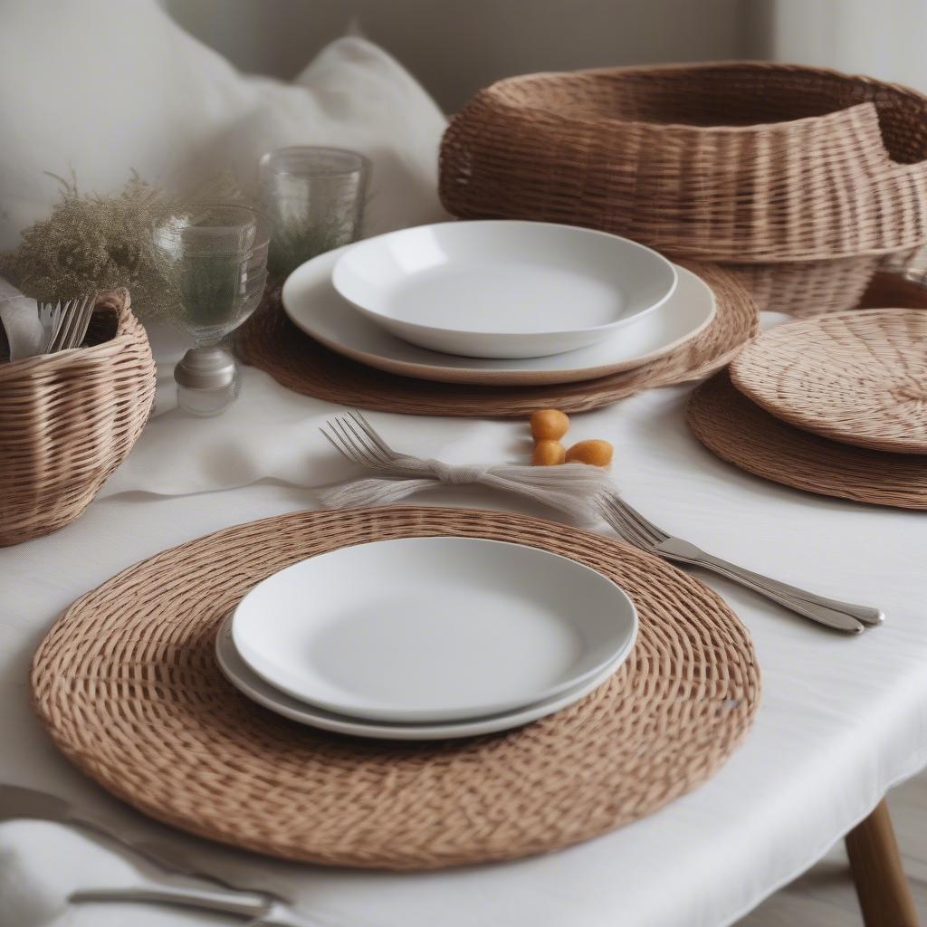 Round Wicker Placemats Table Setting