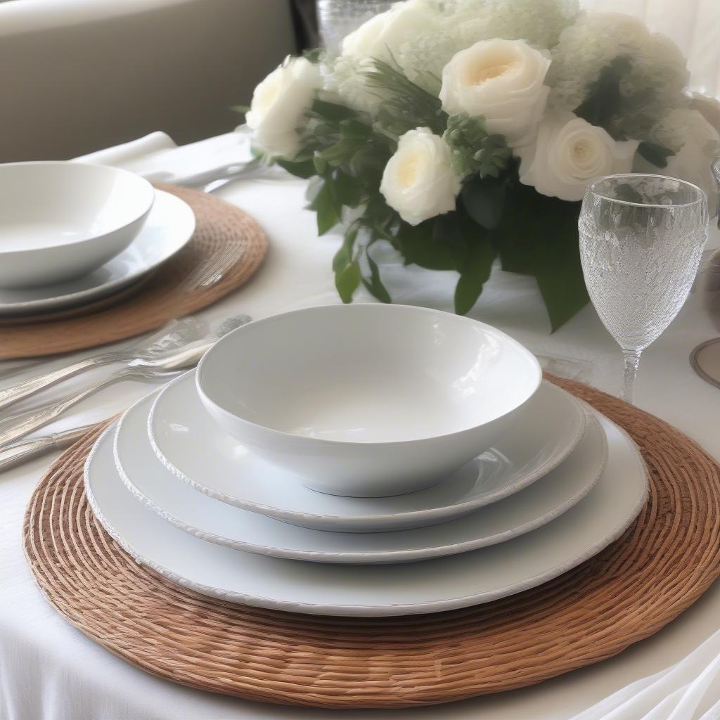 Elegant Table Setting with Round Wicker Placemats