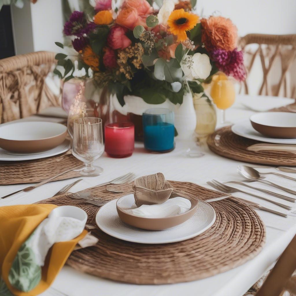 Round Wicker Placemats in a Table Setting