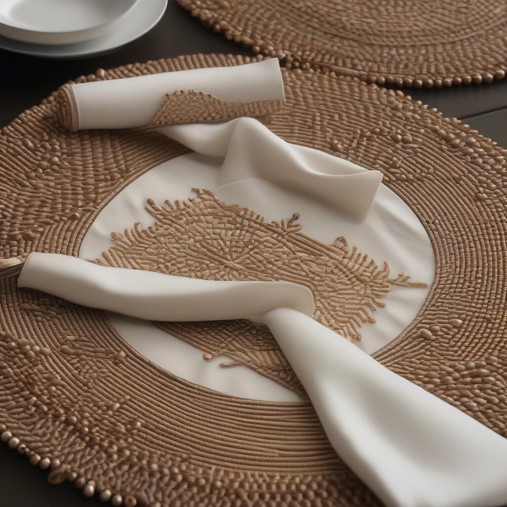 Round Wicker Placemats with Beaded Detail