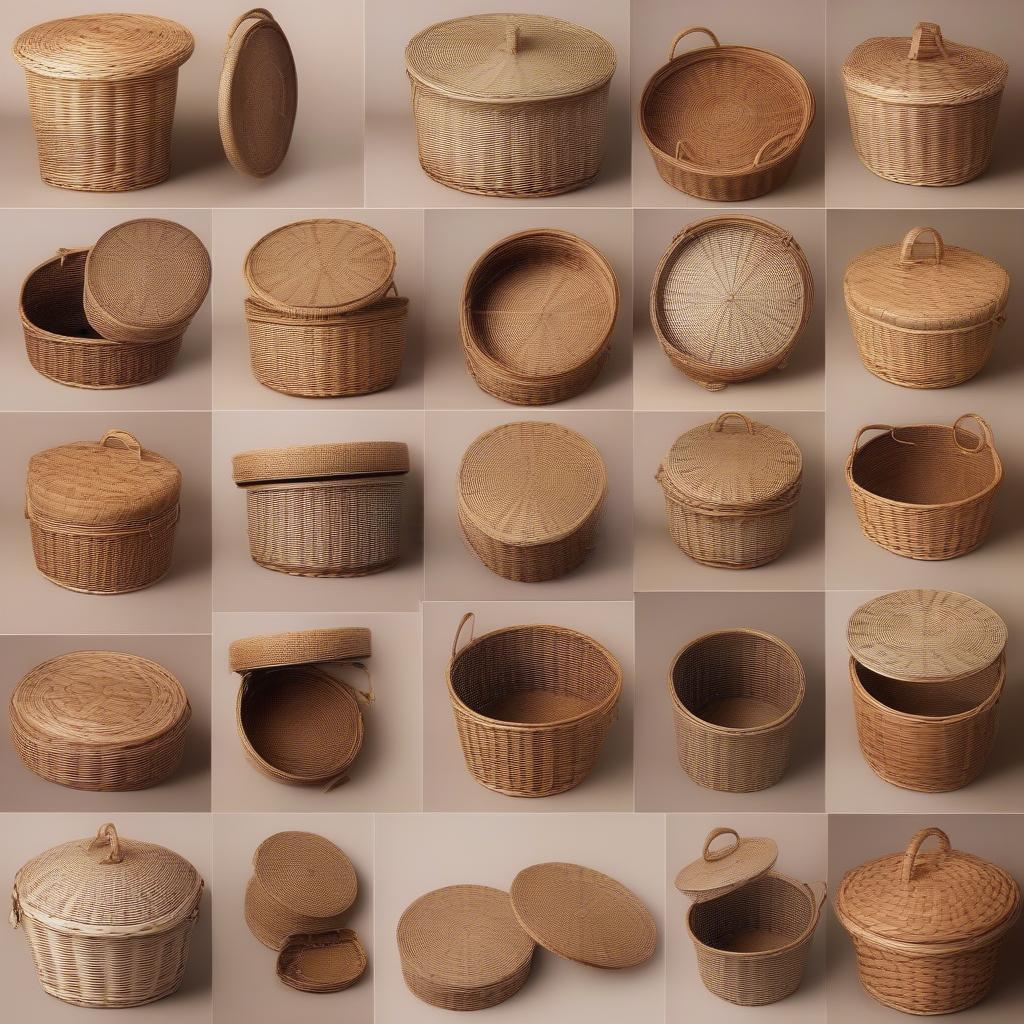 Various Styles of Round Wicker Storage Baskets with Lids