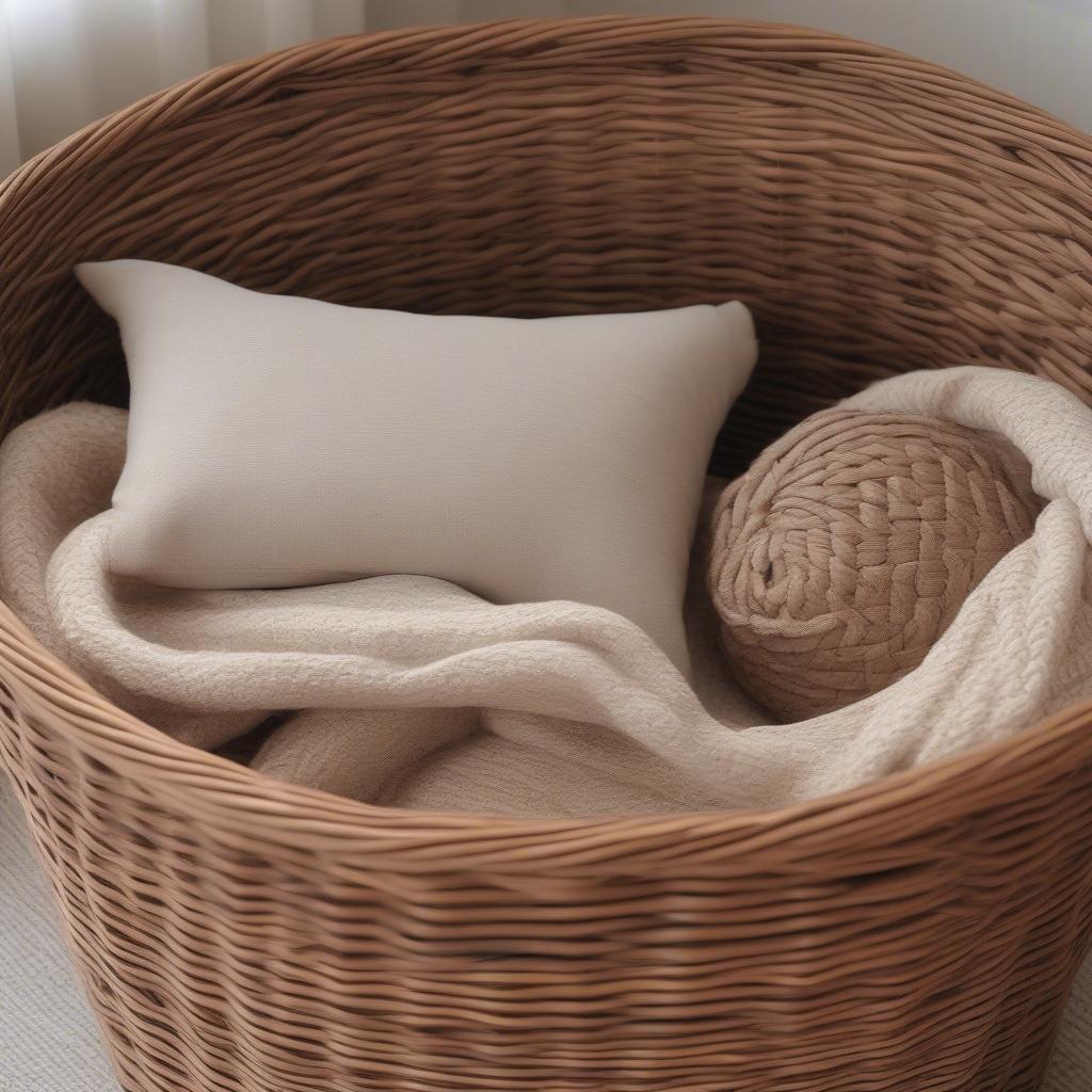 Rurality Willow Wicker Storage Basket with Liner in a Natural Setting