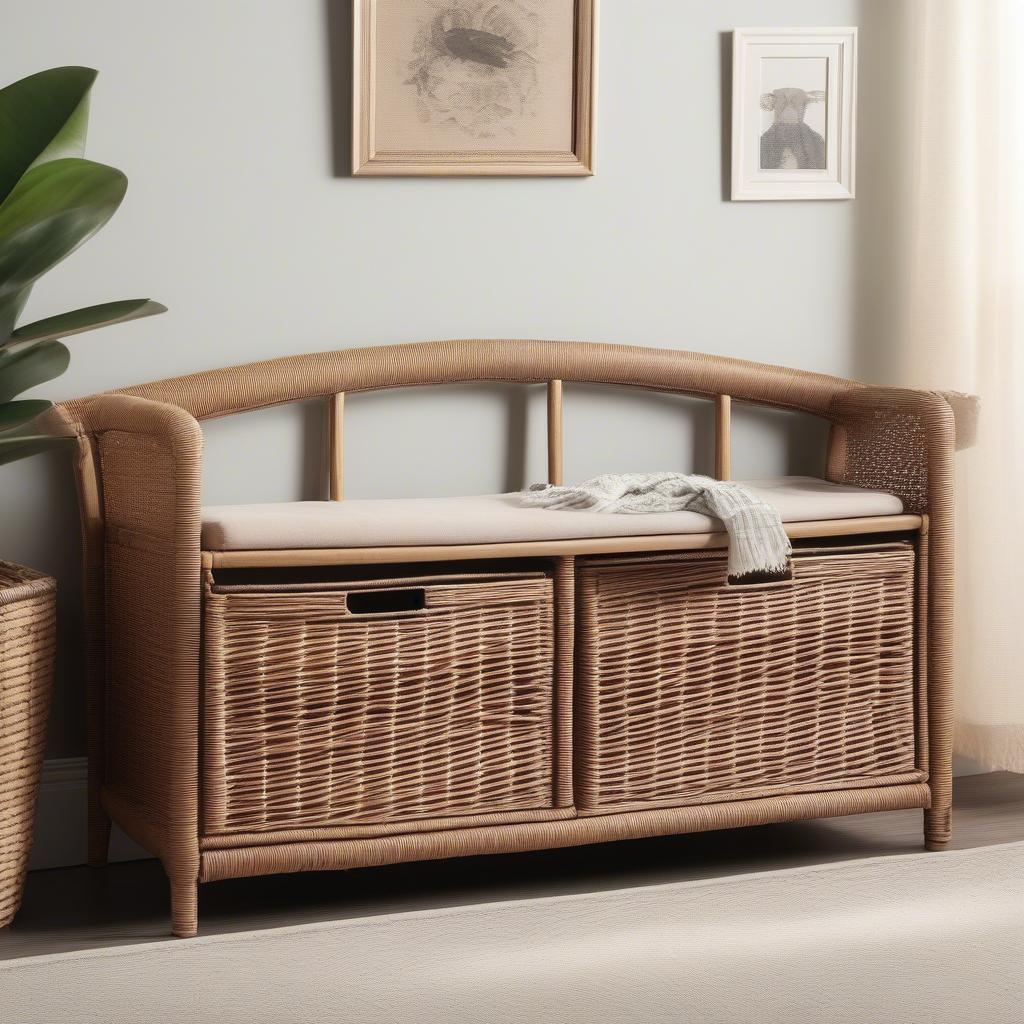 Safavieh American Homes Freddy Wicker Storage Bench in a Living Room Setting