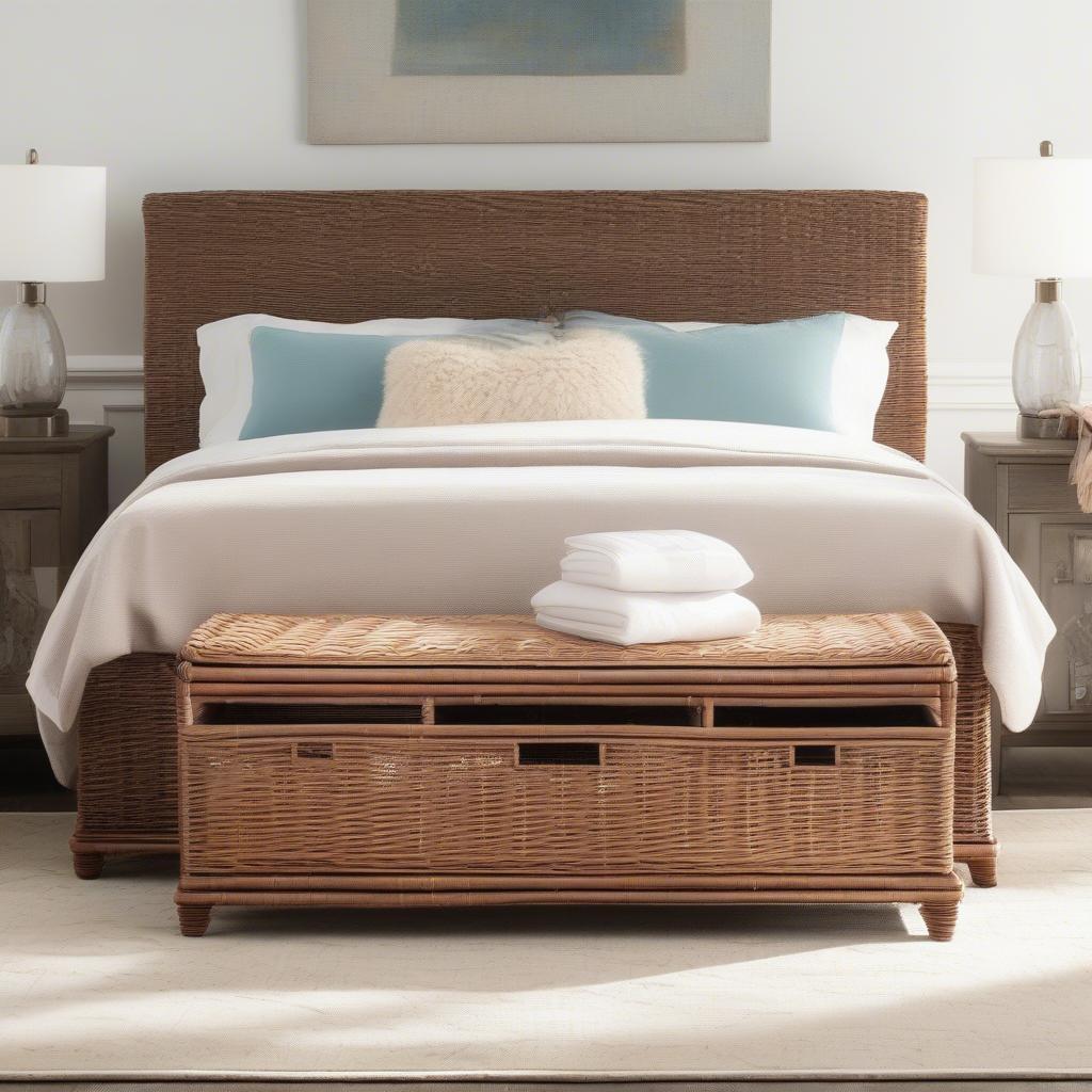 Safavieh Freddy Distressed Wicker Storage Bench in Bedroom