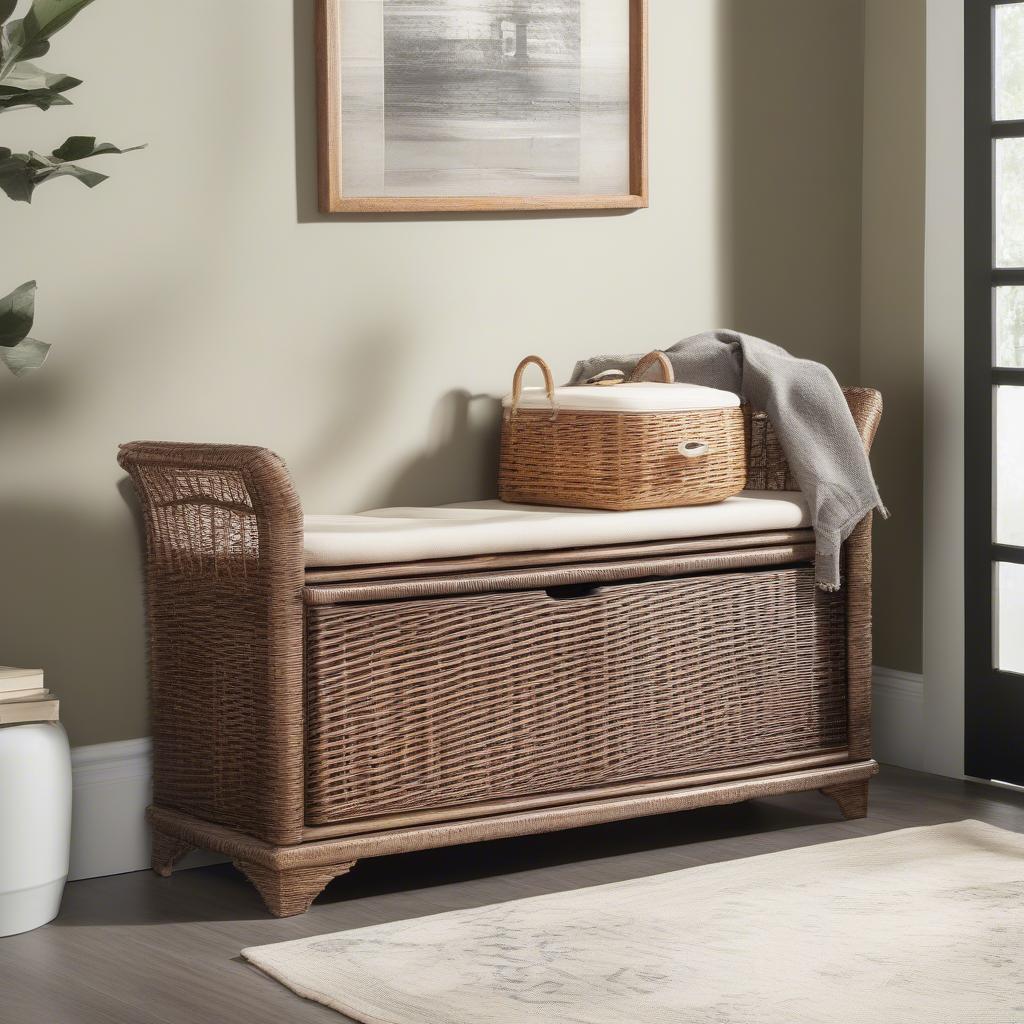 Safavieh Freddy Distressed Wicker Storage Bench in Entryway