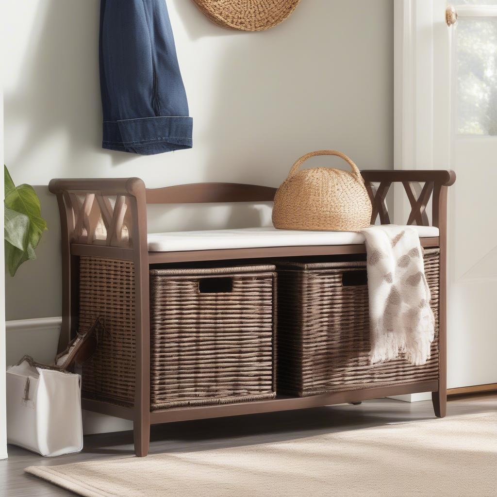 Safavieh Freddy Wicker Storage Bench in an Entryway