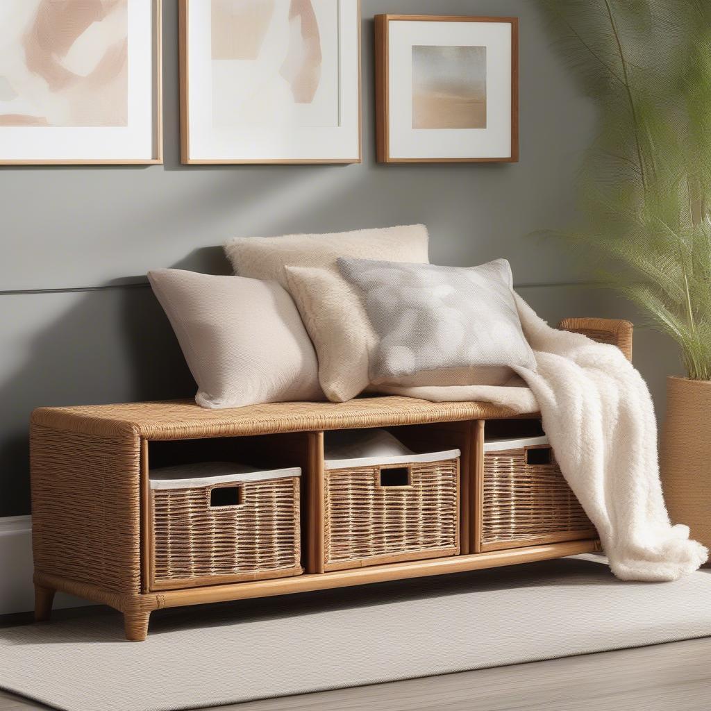 Safavieh Freddy Wicker Storage Bench in a Living Room Setting