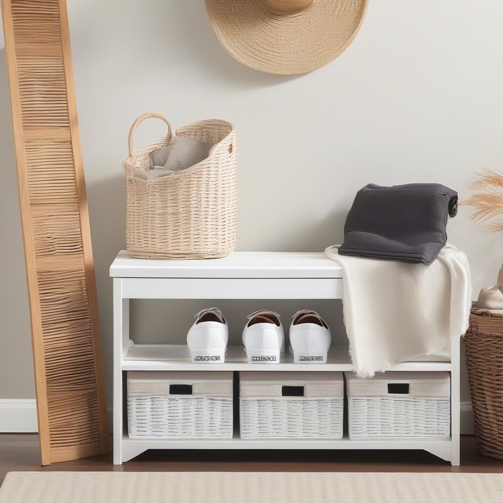 Safavieh Freddy Wicker Storage Bench White in an Entryway