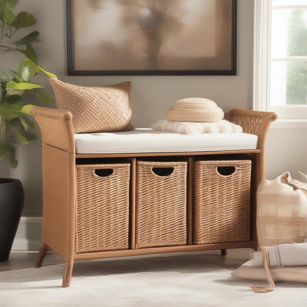 Safavieh Lonan Wicker Storage Bench in Entryway