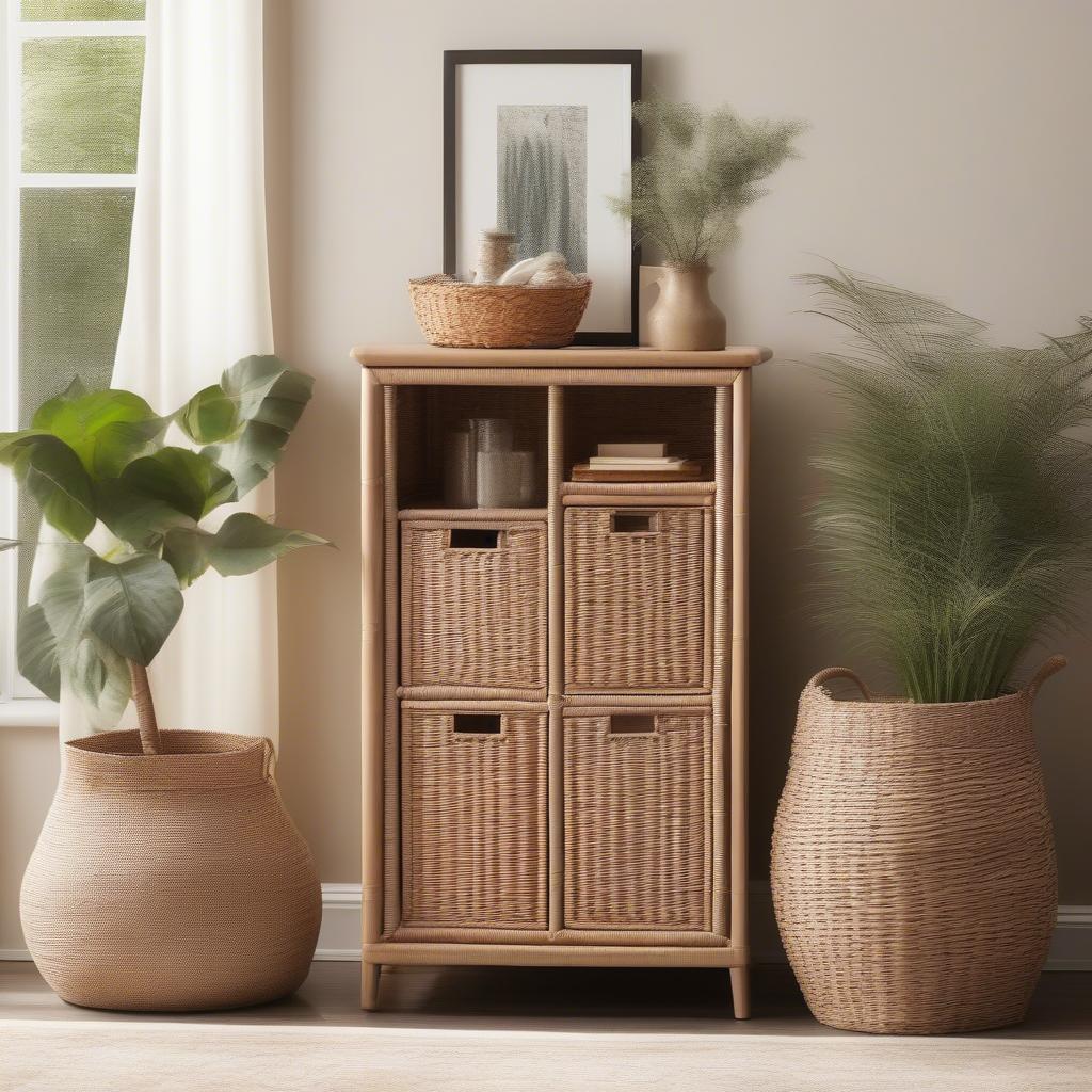 Safavieh Wicker Storage Cabinet in a Living Room