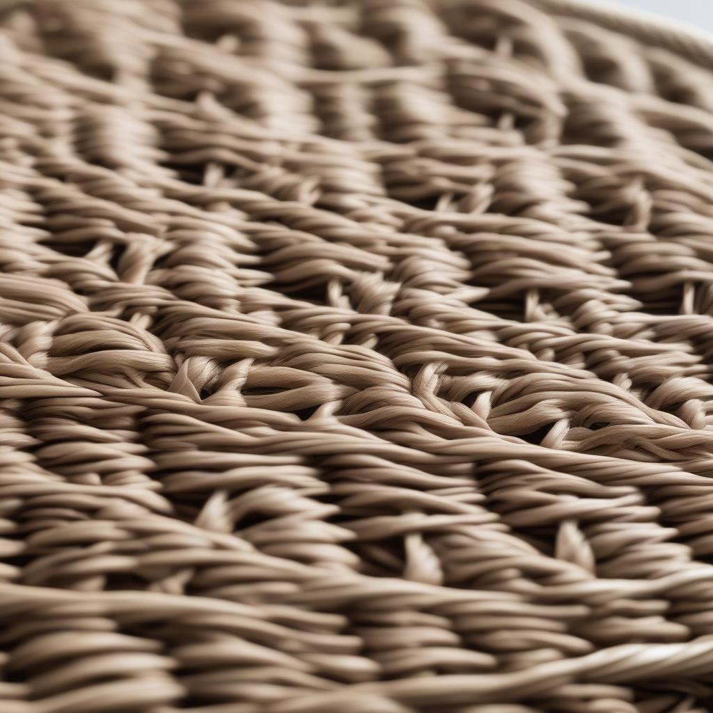 Close-up view of scalloped wicker placemats showing the intricate weave and delicate scalloped edges