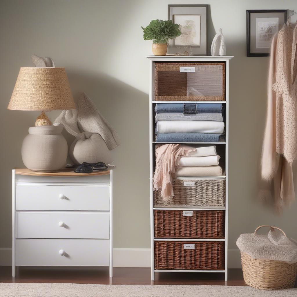 Sei 5 Drawer Wicker Storage Unit in a Bedroom