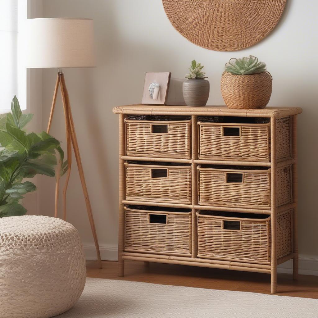 Sei 5 Drawer Wicker Storage Unit in a Living Room