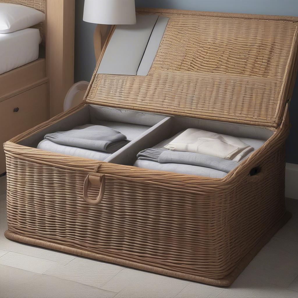 Various sizes and styles of under bed wicker storage baskets, highlighting the importance of choosing the right fit for your needs and space.