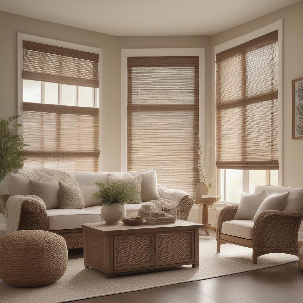 Semi Sheer Wicker Blinds in a Living Room Setting