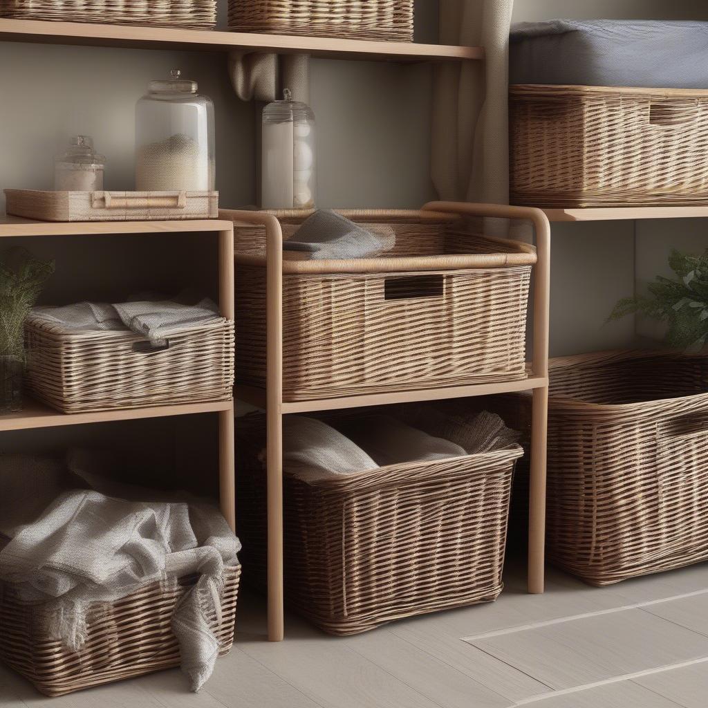 Different Sizes of Rectangle Wicker Storage Baskets