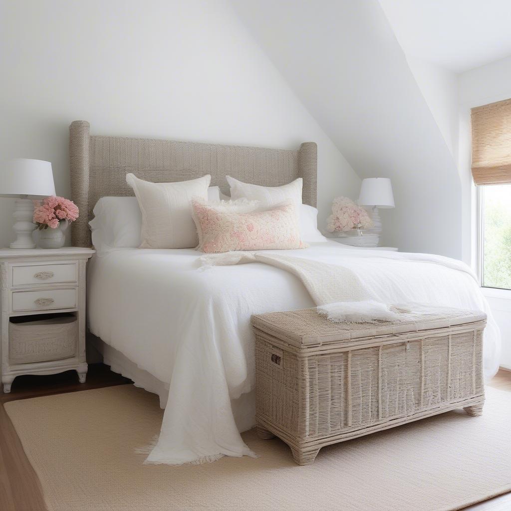 Shabby Chic Wicker Storage Chest in Bedroom