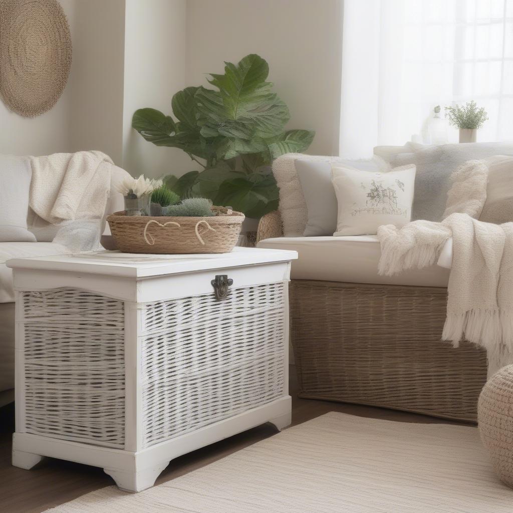 Shabby Chic Wicker Storage Chest in Living Room