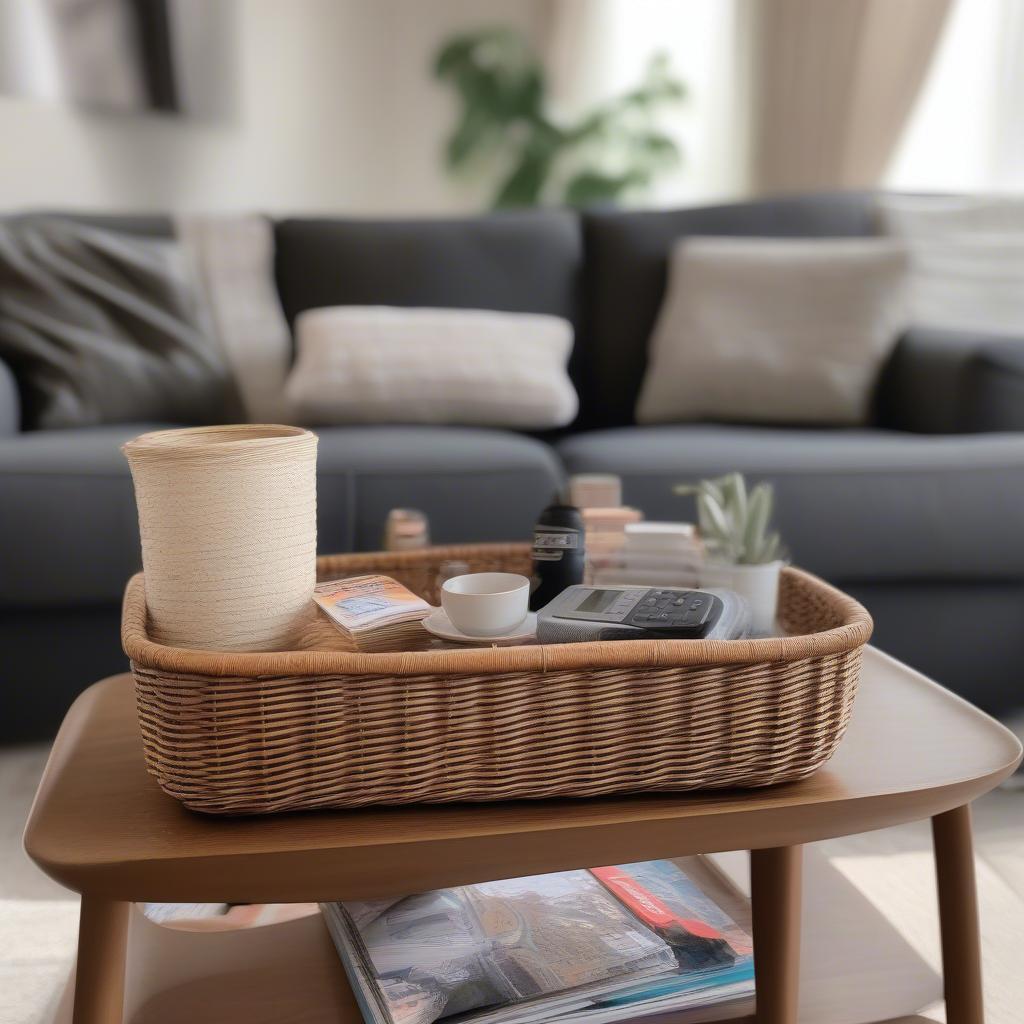 Shallow Wicker Basket in Living Room