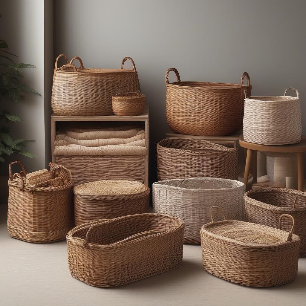 Variety of Shallow Wicker Storage Baskets