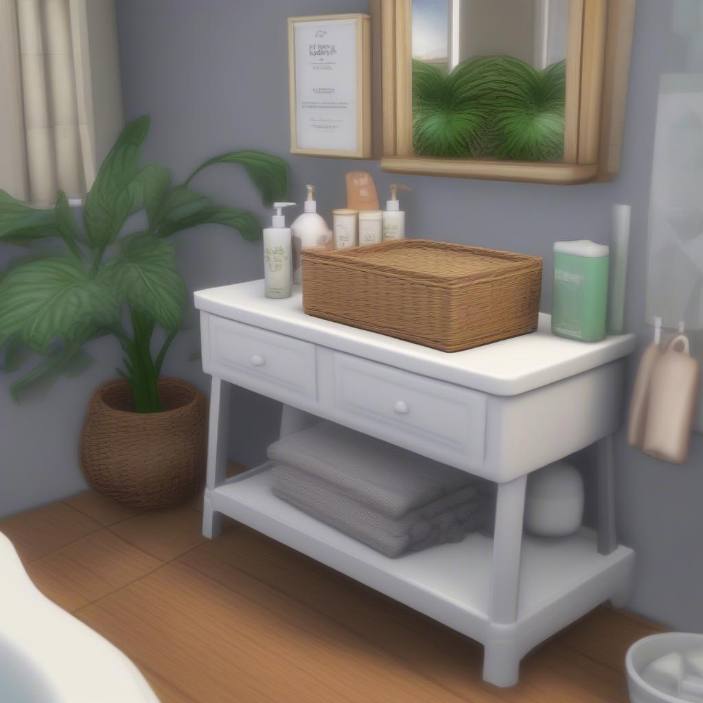 Sims 4 wicker basket in a bathroom