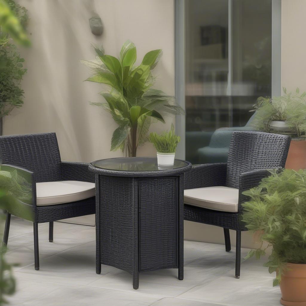 Small Black Wicker Patio Table with Storage