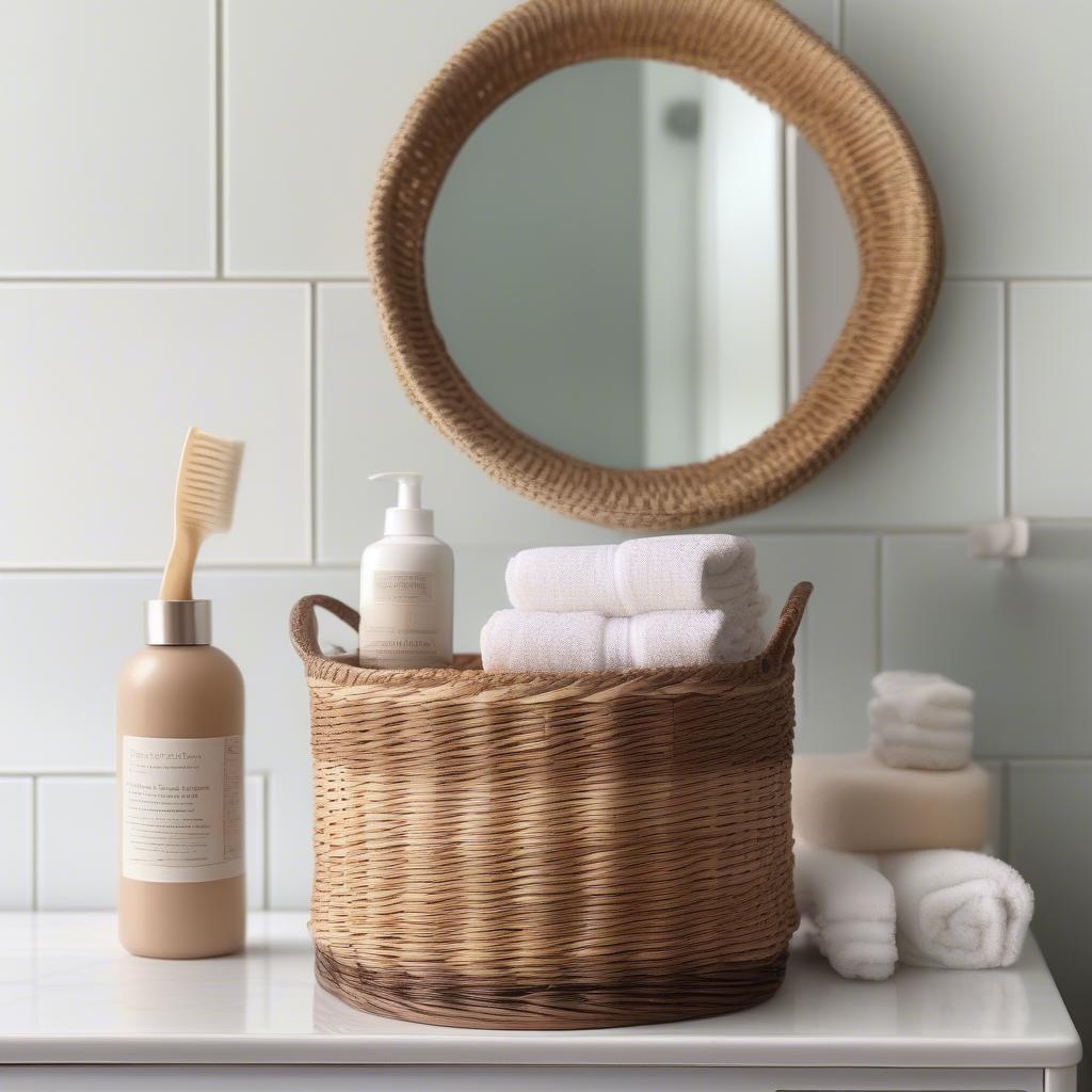 Small Round Wicker Basket in Bathroom Setting