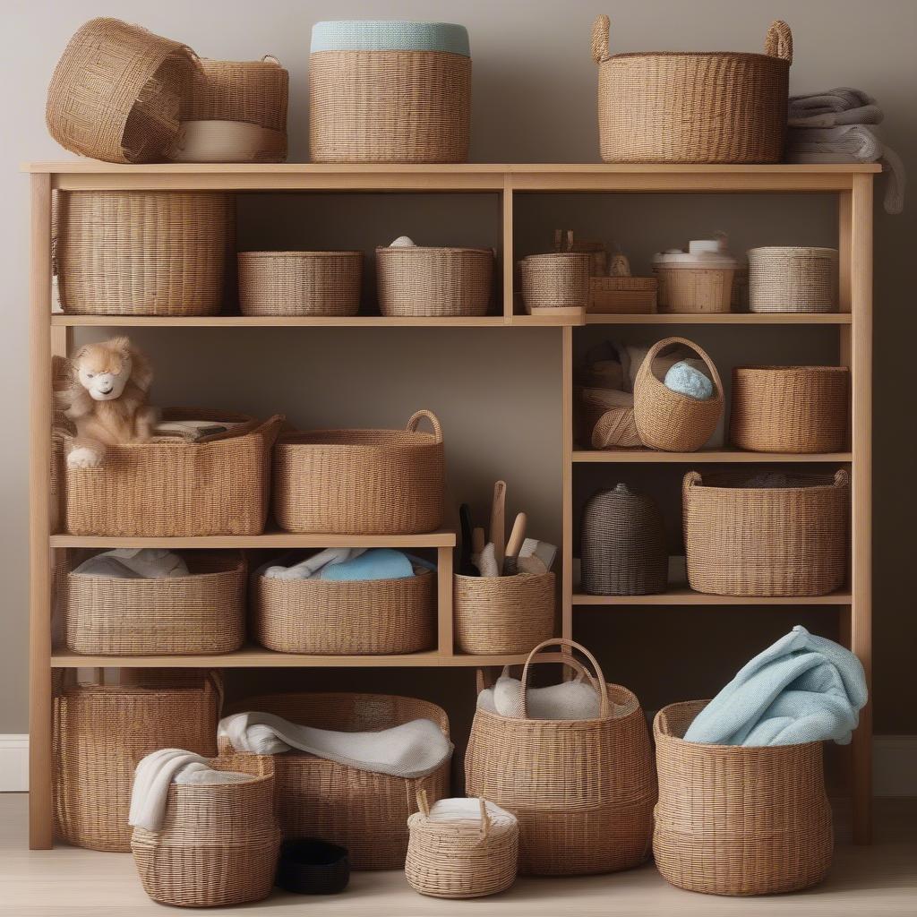 Variety of Small Round Wicker Storage Baskets