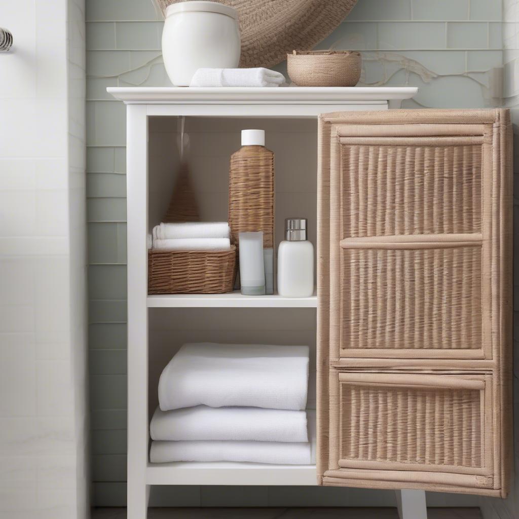 Small Wicker Cabinet for Bathroom Storage