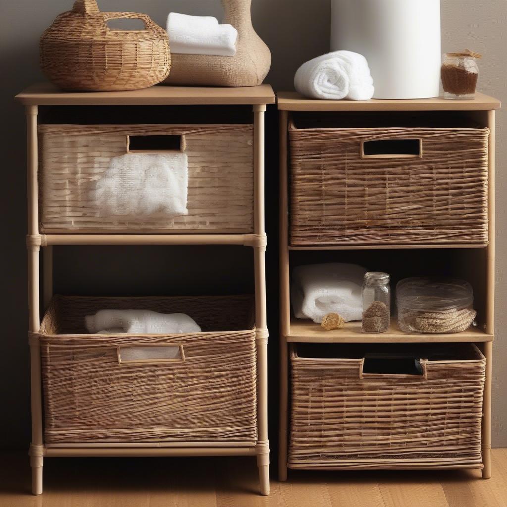 Organizing a Small Wicker Storage Cabinet