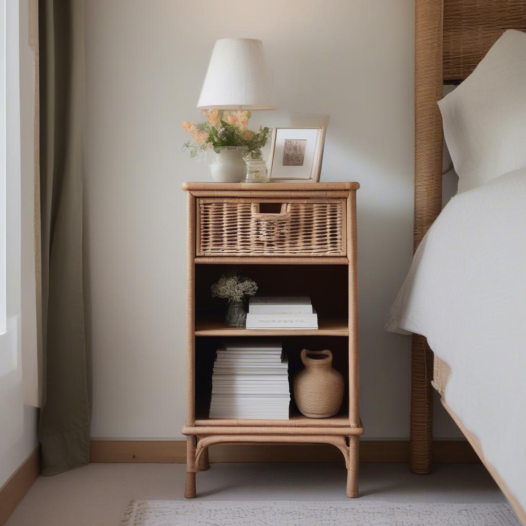 Small Wicker Corner Cabinet in a Bedroom